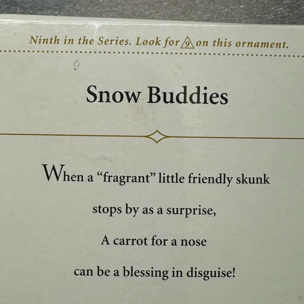 Hallmark snow buddies ornament 2000 6/9 in a series snowman and skunk